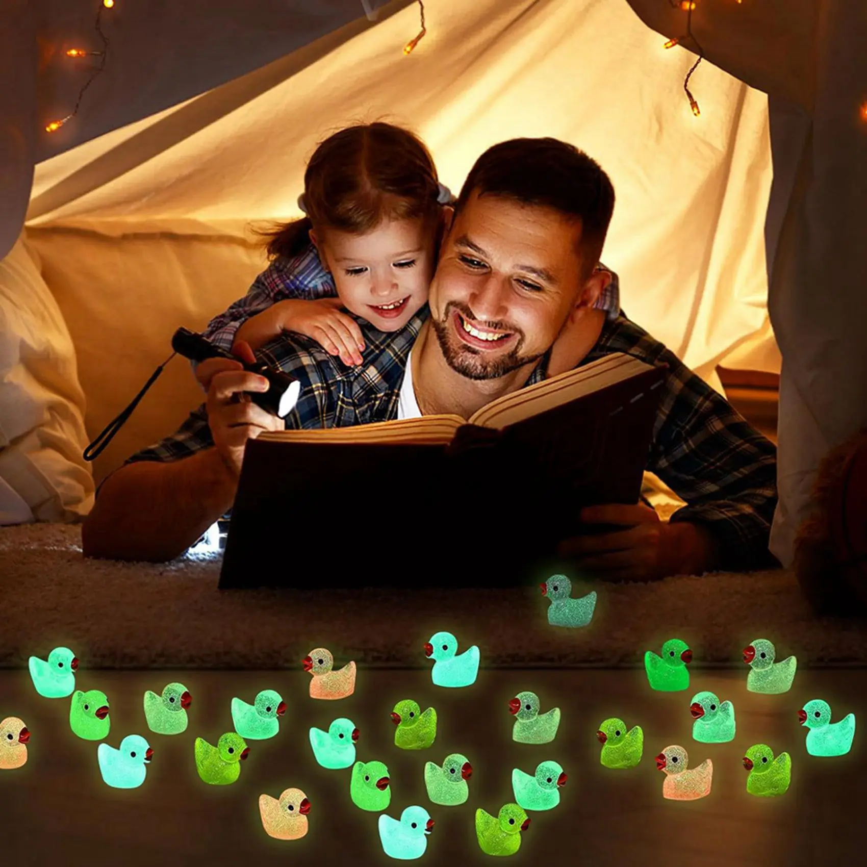 HLZS-400 PCS Luminous Mini Resin Ducks Glow In The Dark Tiny Duck For Garden Christmas Birthday Party DIY Decoration Craft