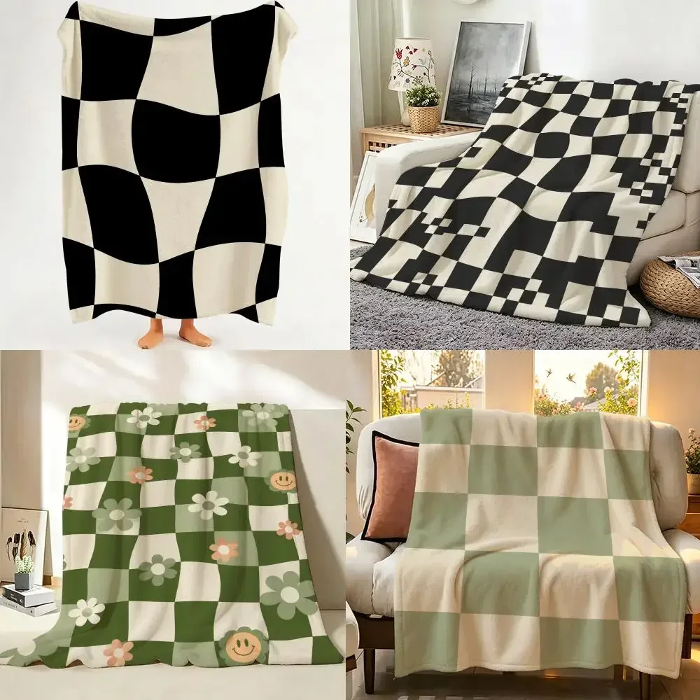 Classic Checkered Pattern Throw Flannel Throw Blanket Suitable warm for Sofa、Living Room、Bedroom soft