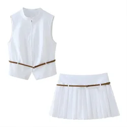 In spring and summer of 2024, the new women's dress with belt and slim vest top & wide pleated skirt pants