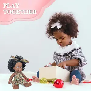 Schwarzes Babypuppe mit Kleid, realistische Kinder realistische Puppe, kleine Silikonspielsachen, afroamerikanisches Geschenk, 10 7 Hauptverkäufe Baby Reborn Black Girl - №6