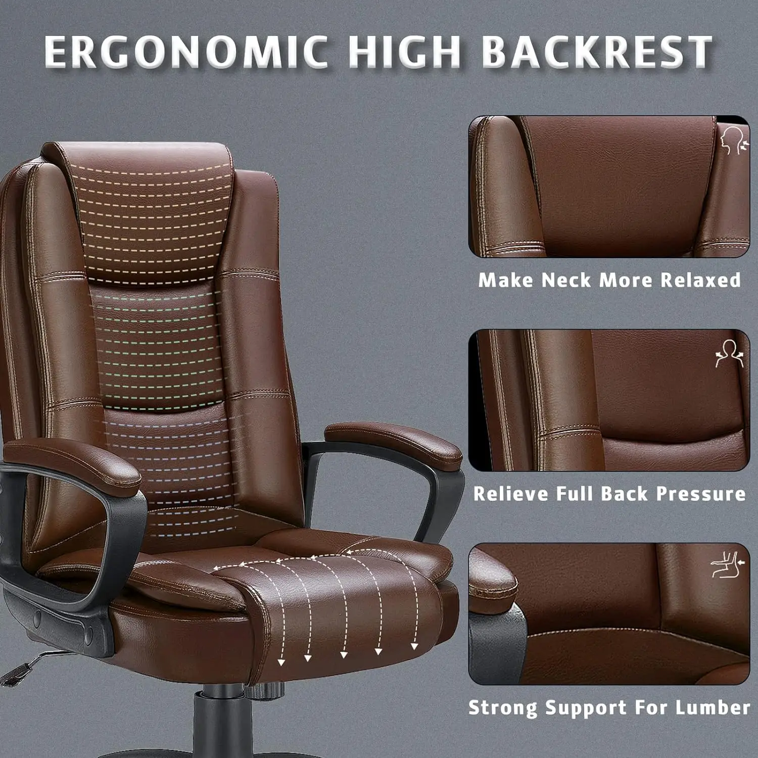 Office Desk Chair, Big and Tall High Back Managerial Executive Computer Chair, Ergonomic Height Adjustable PU Leather Chairs