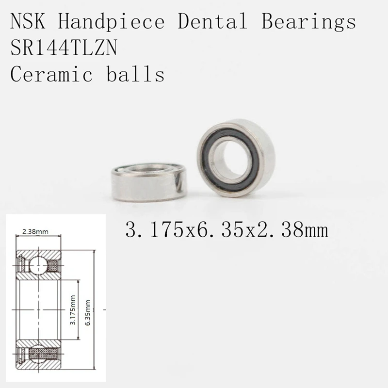 Rolamentos cerâmicos para alta velocidade Handpiece Turbina, Laboratório Dental Rolamentos, NSK, RUCA, SR144TLZN, 3.175x6.35x2.38mm, SR144TiZN, SR144, 10PCs