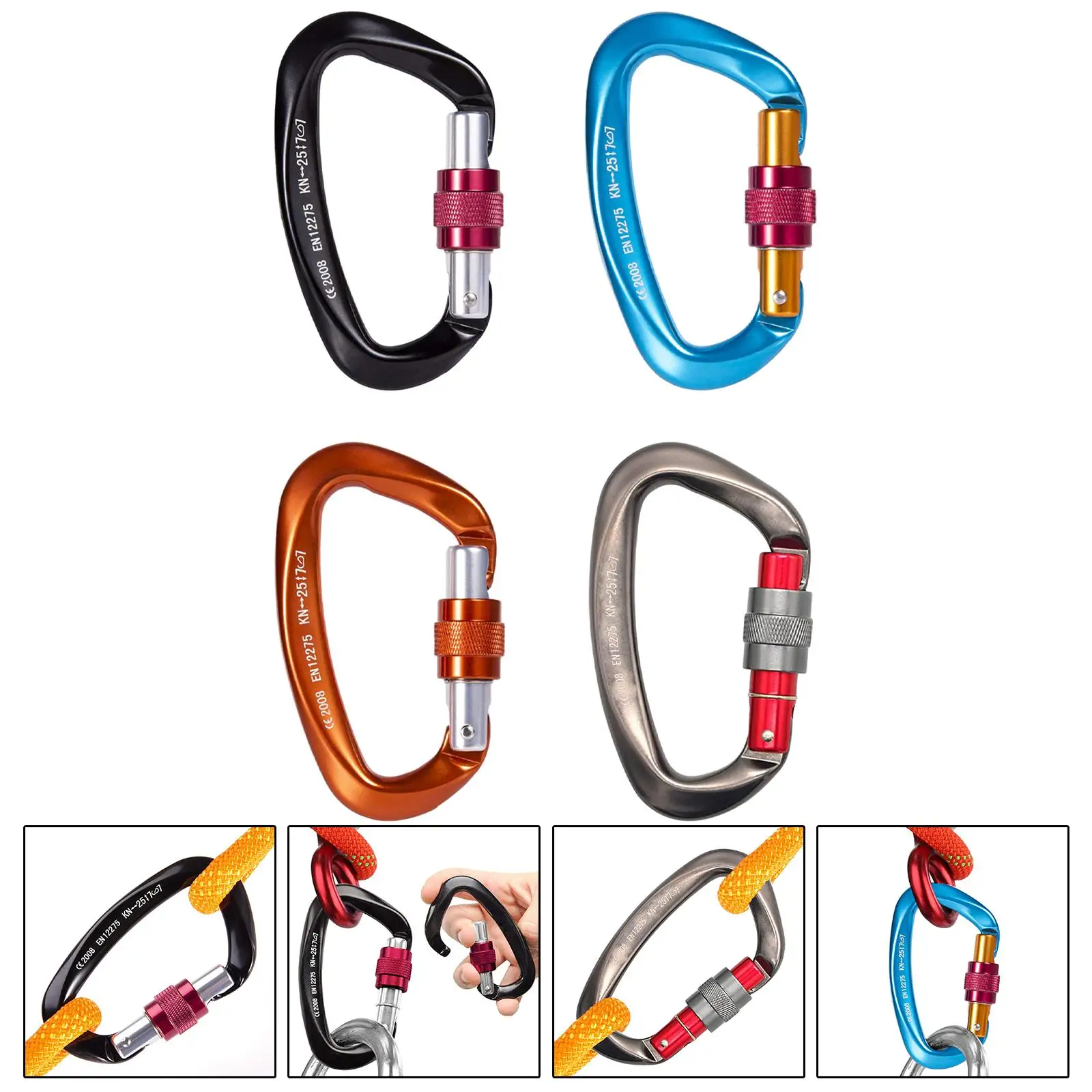 مشبك مدمج لـ D Rings Carabiners لمرفق حلقة المفاتيح والأنشطة الخارجية