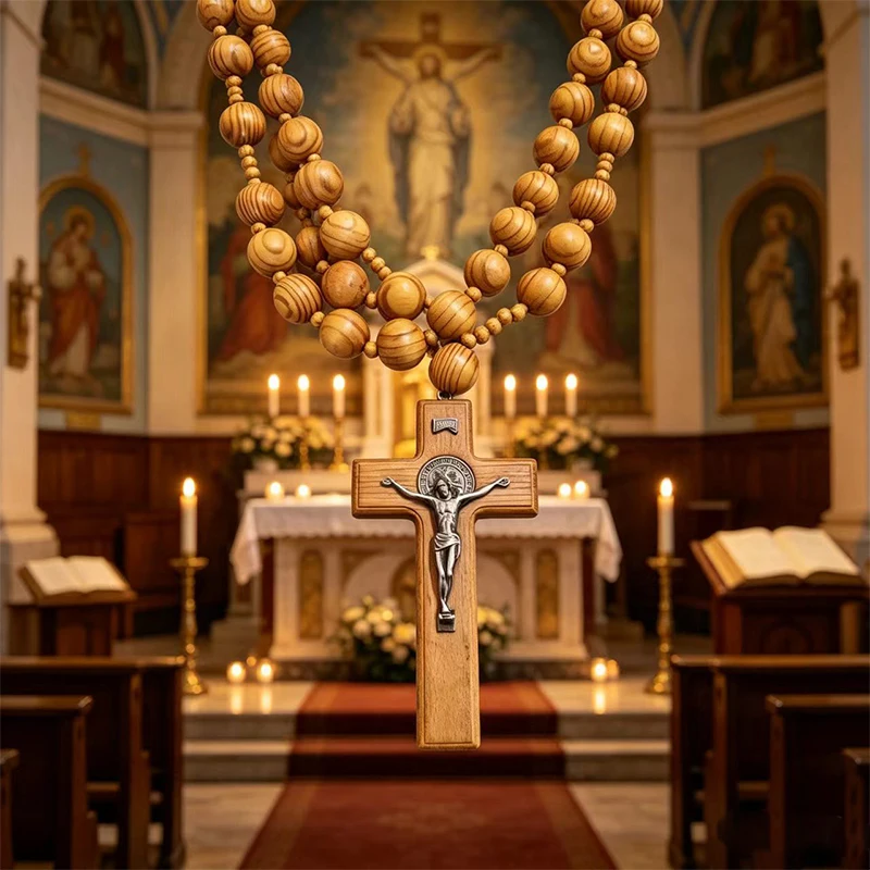 

New Byzantine Natural Wood Catholic Rosary 60 Beads with Saint Benedict Crucifix for Prayer Devotion Christian Religious Gift