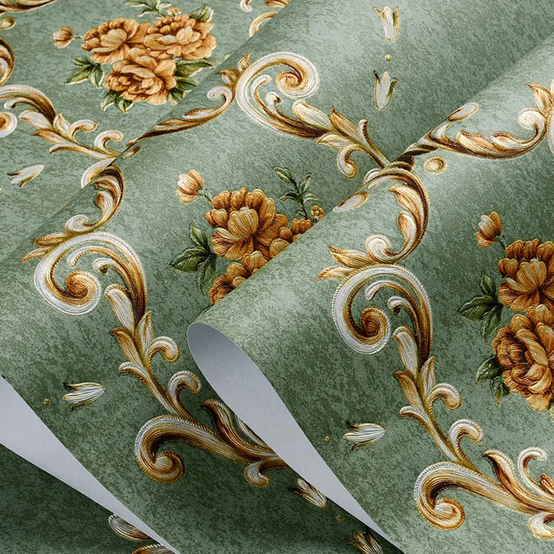 European Damascus Wallpaper Countryside Living Room Home Bedroom Background Wall Decor Dark Green Wall Paper Hotel Home Decor