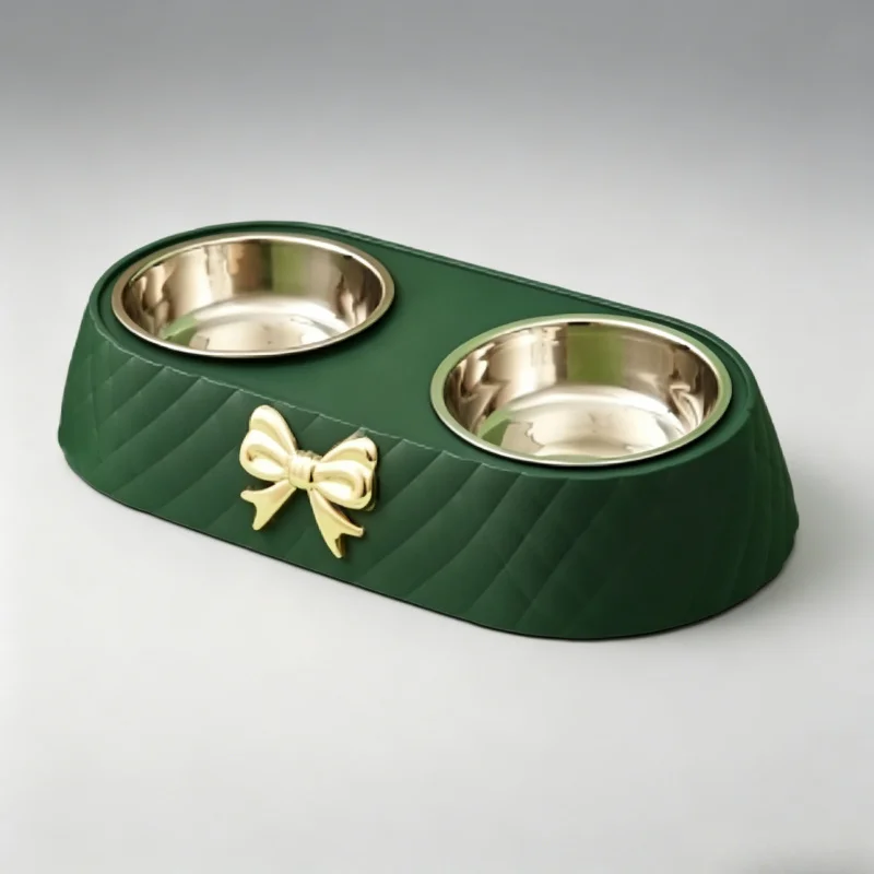 Stainless Steel Double Pet Bowls Bowtie Design Anti-slip Non-spill Base Food Water Feeder for Cats Dogs Small Medium Pets