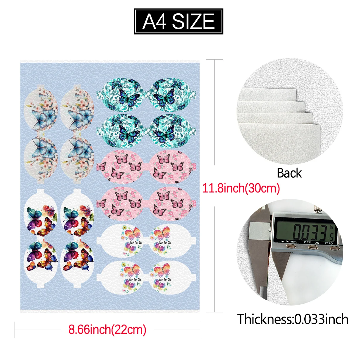 22*30cm Varied Butterfly Pattern Bow Shape A4 Synthetic Lychee Leather Sheet Texture Bow Making Supplies