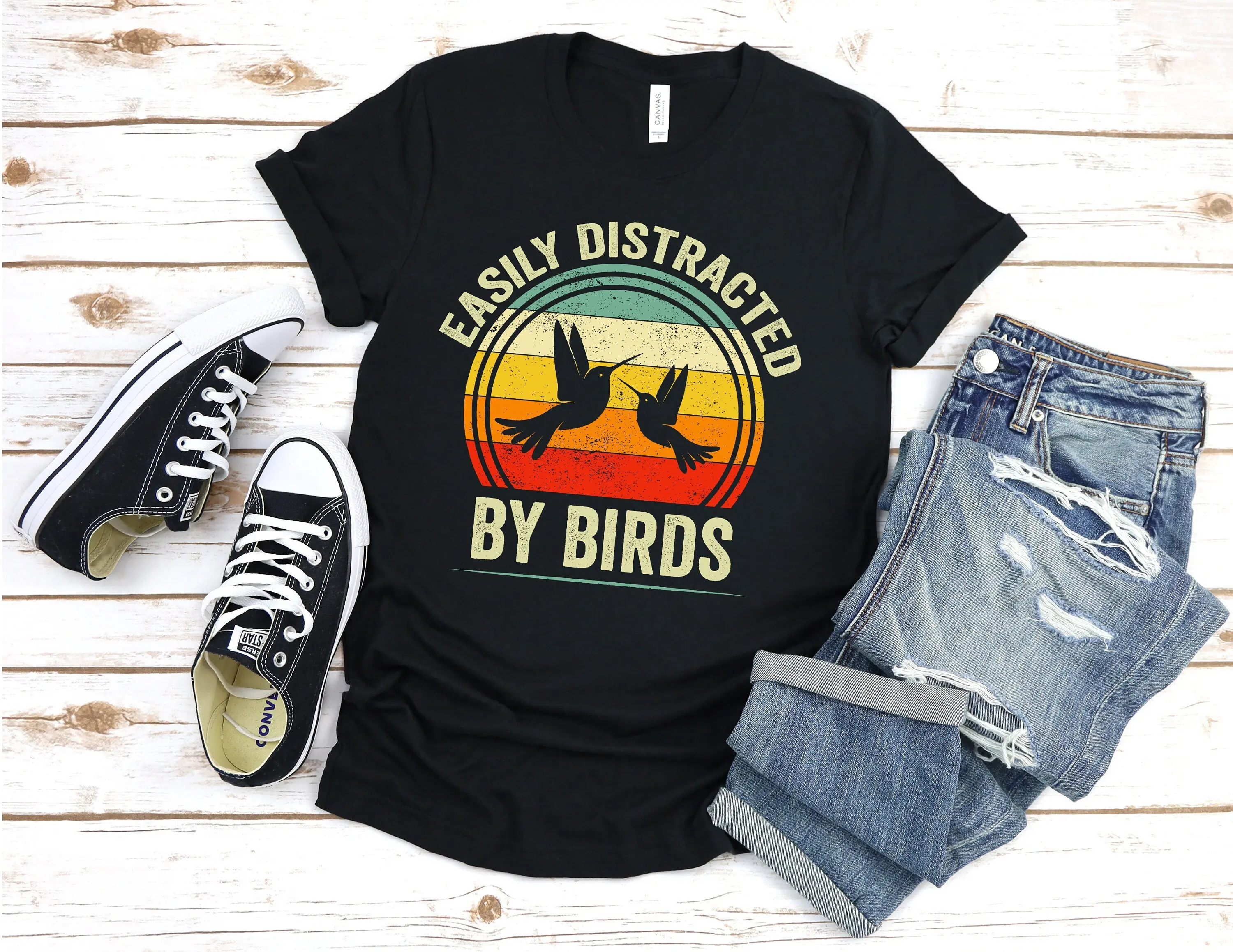 Easily Distracted By Birds T Shirt Watching Funny Bird Lovers