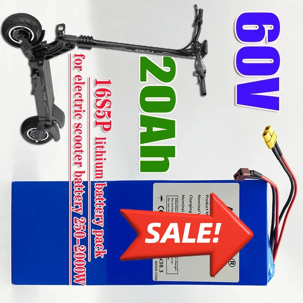 Rechargeable Li-ion 60V 16S5P Battery Pack with BMS 2000W  for Motorcycle, Scooter, Bicycle  20Ah 18650