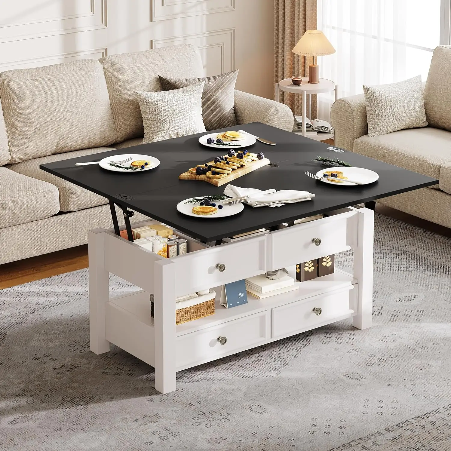 

Coffee Table Lift Top, 4 in 1 Multi-Function Convertible Coffee Table with Drawers and Hidden Compartment, Converts, Customized