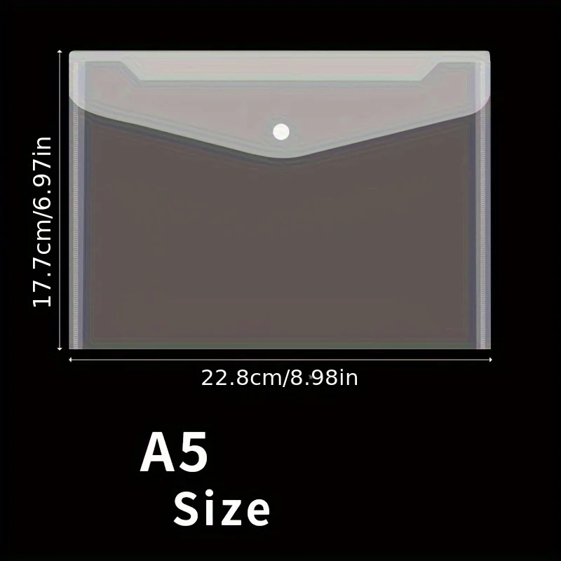 13-Pack A5 File Bags, Thickened Transparent PP Office Document Envelopes, Waterproof with Snap Button Design for Easy Storage