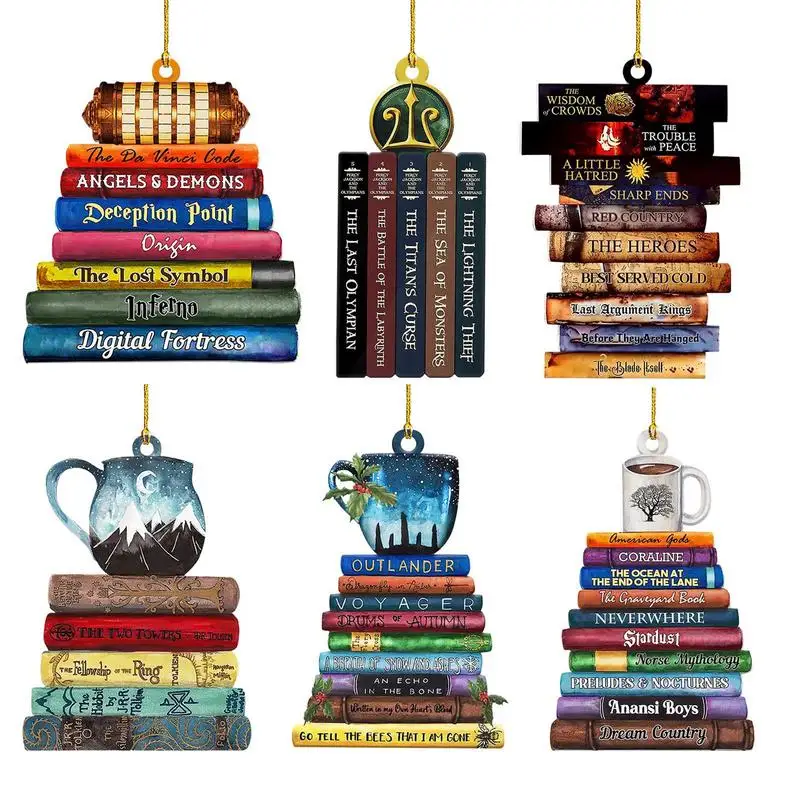 Book Christmas Ornaments Bookworm Book Lovers Acrylic Pendants Christmas Tree Pendant Ornaments Hanging Decorations For 2D