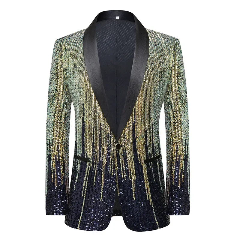 Fashion Men's Jacket Meteor Gradient Sequins Suit Coat Stage Performance Host Wedding (Only Blazer)