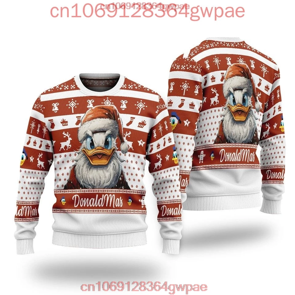 Sweater Disney Donald bebek pria wanita, atasan Sweater 3d Disney jelek Natal Anime hadiah Natal