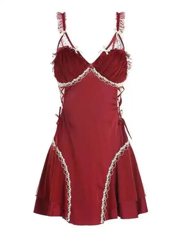 아이스 실크 섹시한 파자마 메쉬 관점 유혹 가슴 쿠션 스트랩 슬리핑 스커트 외부 가운 홈 드레스 편안한 LB0U