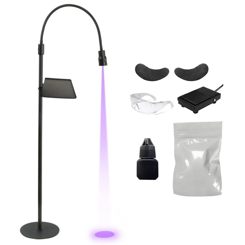 

Регулируемый фиолетовый УФ-свет для ресниц, привитые ресницы, быстрый УФ-отверждаемый свет, ножной переключатель, напольный косметический светильник с лотком