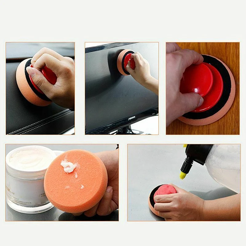 6Pcs/Set Car Wax Wash Polish Pad Sponge Cleaning Foam Kit Microfiber Applicator Pads With Gripper Handle Car-Styling