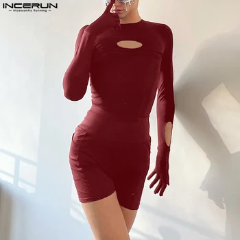 Gut sitzende einfarbige Bodys für Herren INCERUN Lässige O-Ausschnitt-Höhlen-Onesies Amerikanische Mode Bequeme Homewear Loungewear