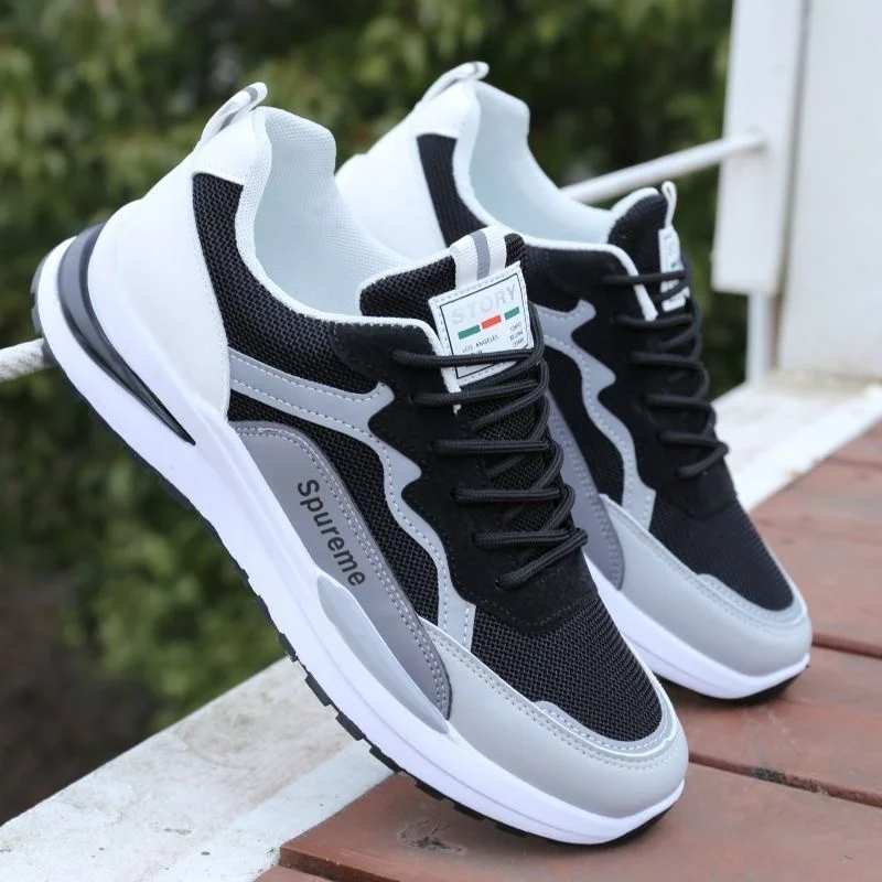 Men's Breathable Running Shoes Spring 2024 New Model Mesh Upper Heightening Sports Casual Student White Dad Trendy Shoes