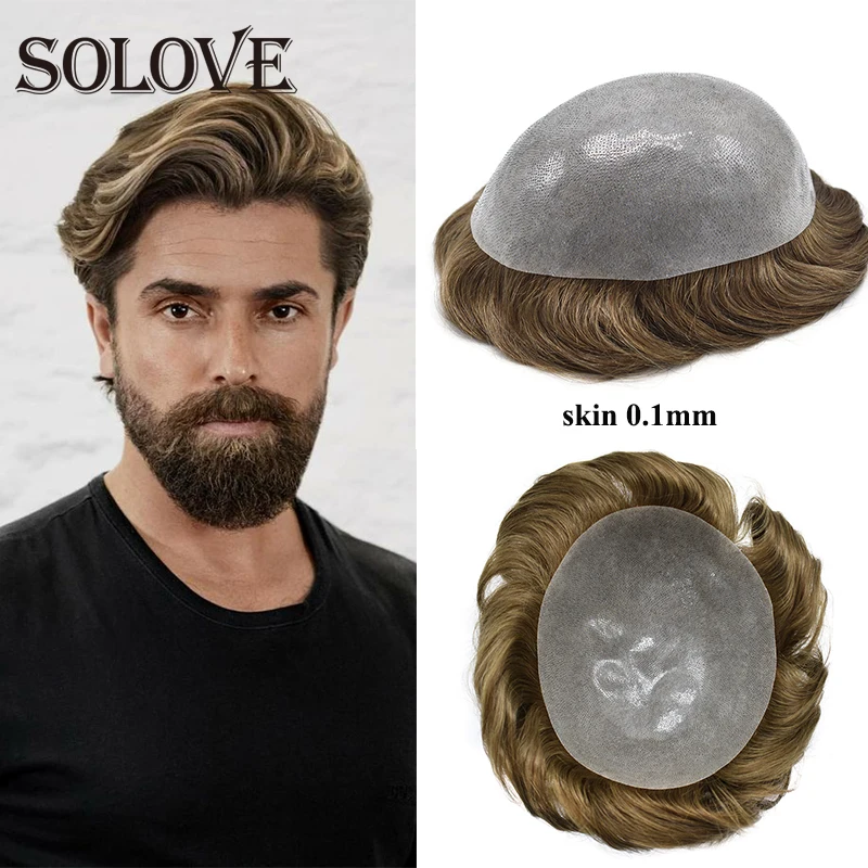

Мужской протез для волос, полный PU 0,1 мм, мужской капиллярный протез, прямая волна, мужской парик, индийские человеческие волосы, парики для мужчин