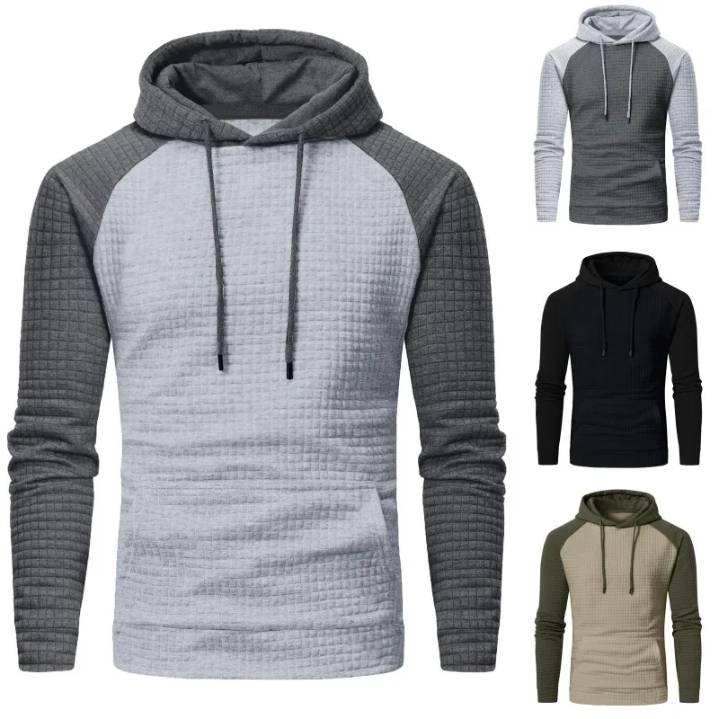 

2024 Autumn/Winter New European and American Men's Color Block Sweater Leisure Sports Fitness Hooded Top