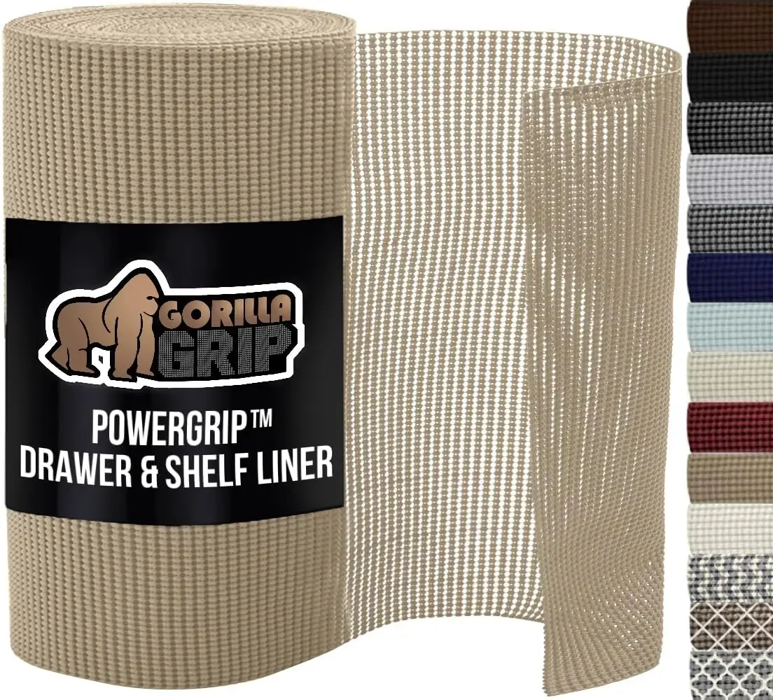 

Thick Non-Adhesive Shelf Liner Strong Hold Protects Cabinets Drawers Easy Install Breathable Mat 12x10 Feet Beige