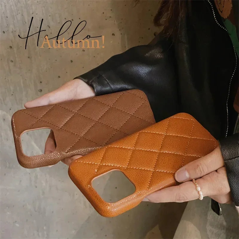 For iPhone 16 15 14 13 Pro Max Luxury Geometric Lattice Pattern Faux Leather Cover Shockproof Bumper Protective Phone Case
