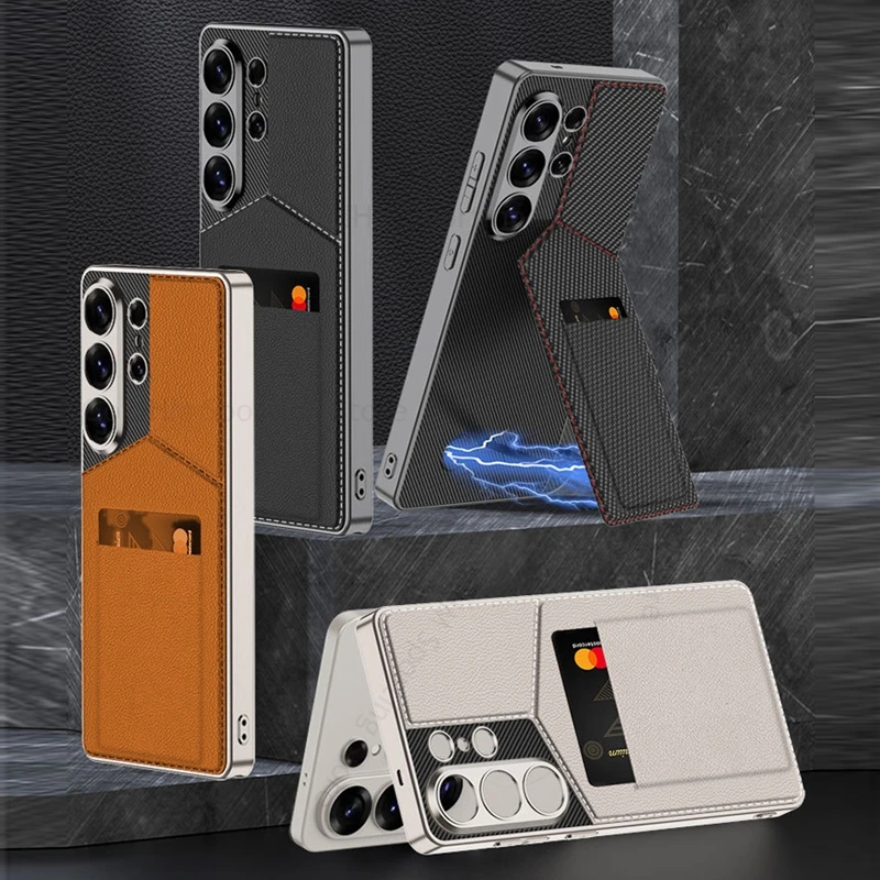 

Funda For Samsung Galaxy S26 Ultra 5G Carbon Fiber Phone Case For Samsung S26 Ultra Magnetic Stand ID Card Slot Kickstand Cover