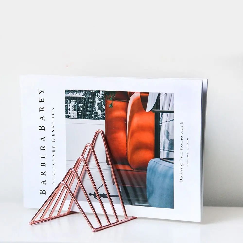 Simple Desk Storage Magzine Holder Student Stationary Bookshelf Iron Book Stand Record Rack Triangle Bookend Book Holder