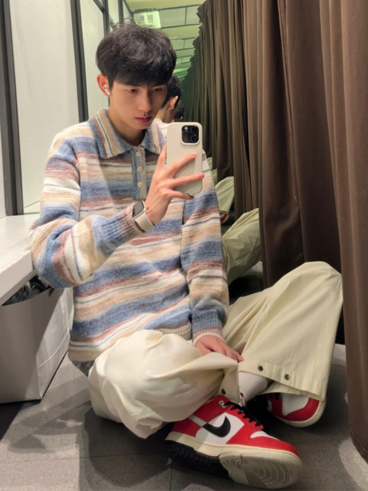 

Мужской полосатый трикотажный свитер в японском винтажном стиле, свободный крой, премиум-качество, для зимы, повседневная верхняя одежда, базовый слой