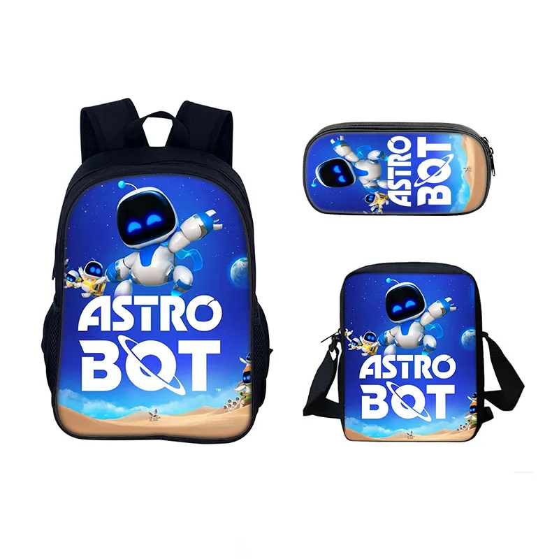 3pcs Game Astro Bot Cartoon Student Backpack Large Capacity Portable Crossbody Bag Pencil Storage Bag Stationery School Supplies