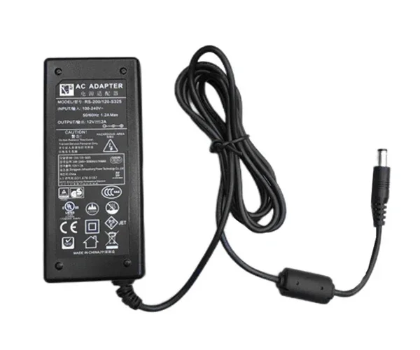 

Power Adapter 12V 2A, Barrel 5.5/2.1mm, 2-Prong, RS-200/120-S325