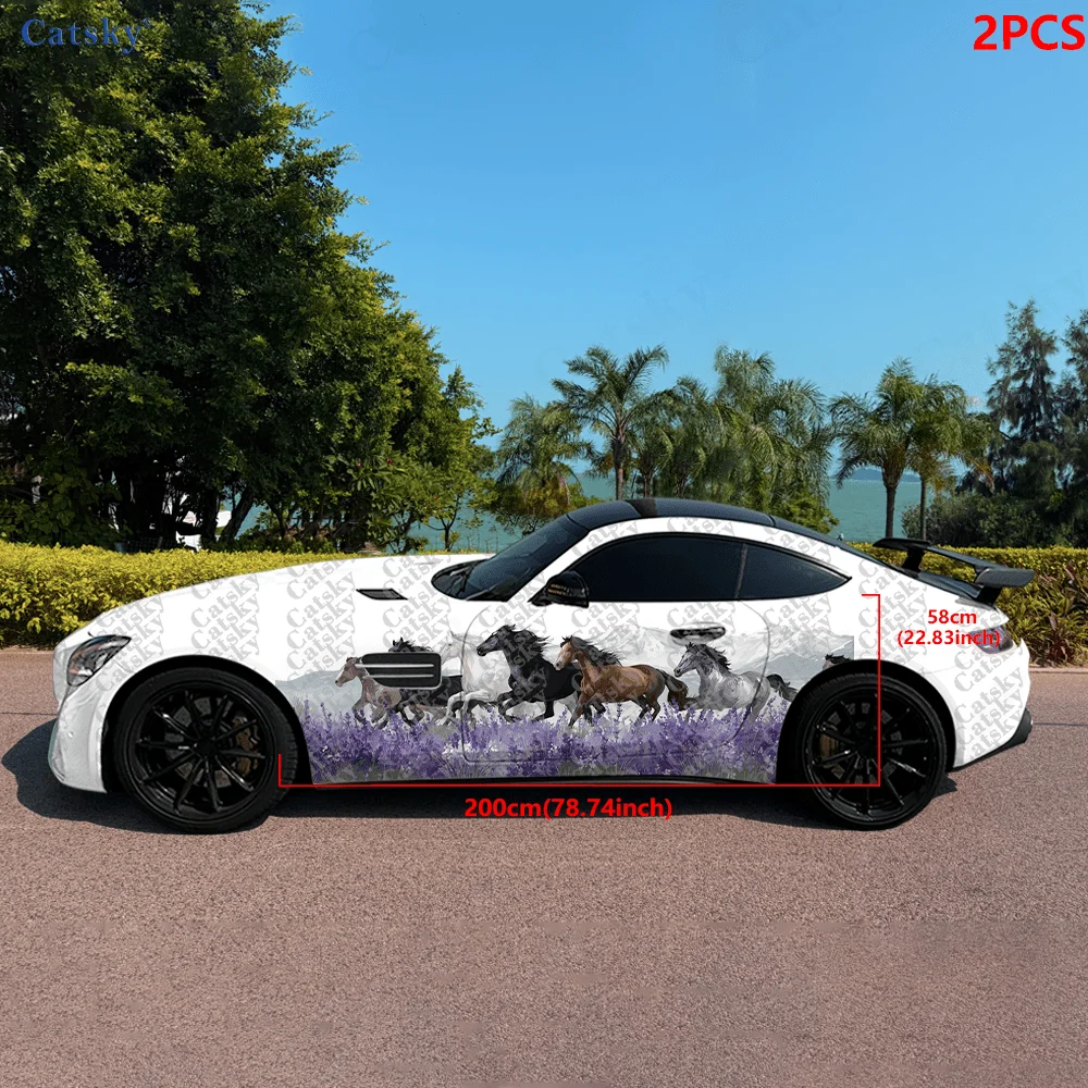 2pcs Sticker of Galloping Horses in Purple Sea, Suitable for Cars and Trucks, Durable, Easy To Install and Remove Car Vinyl Wrap