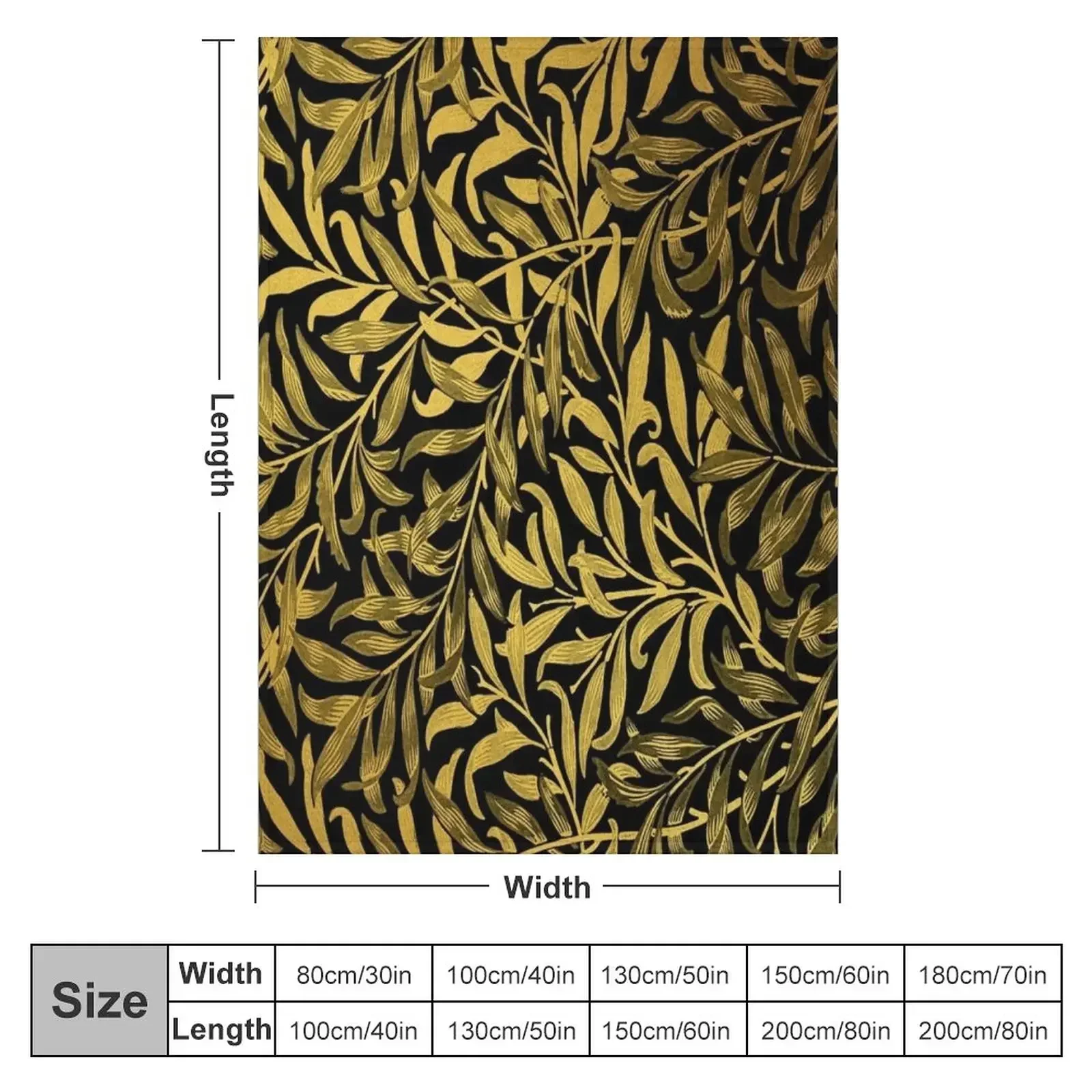 William Morris Vintage Black and Gold Leaves Pattern Throw Blanket Decorative Beds Kid'S Quilt Blankets