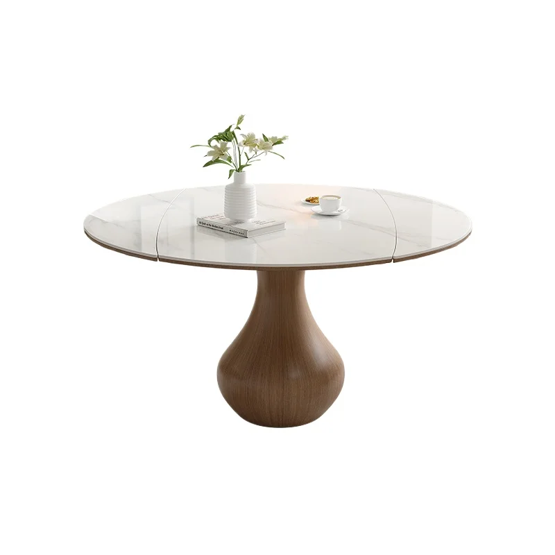 Nordic Stone Plate Dining Table and Chair Stretchable Square round Dual-Use Telescopic Single Column Folding