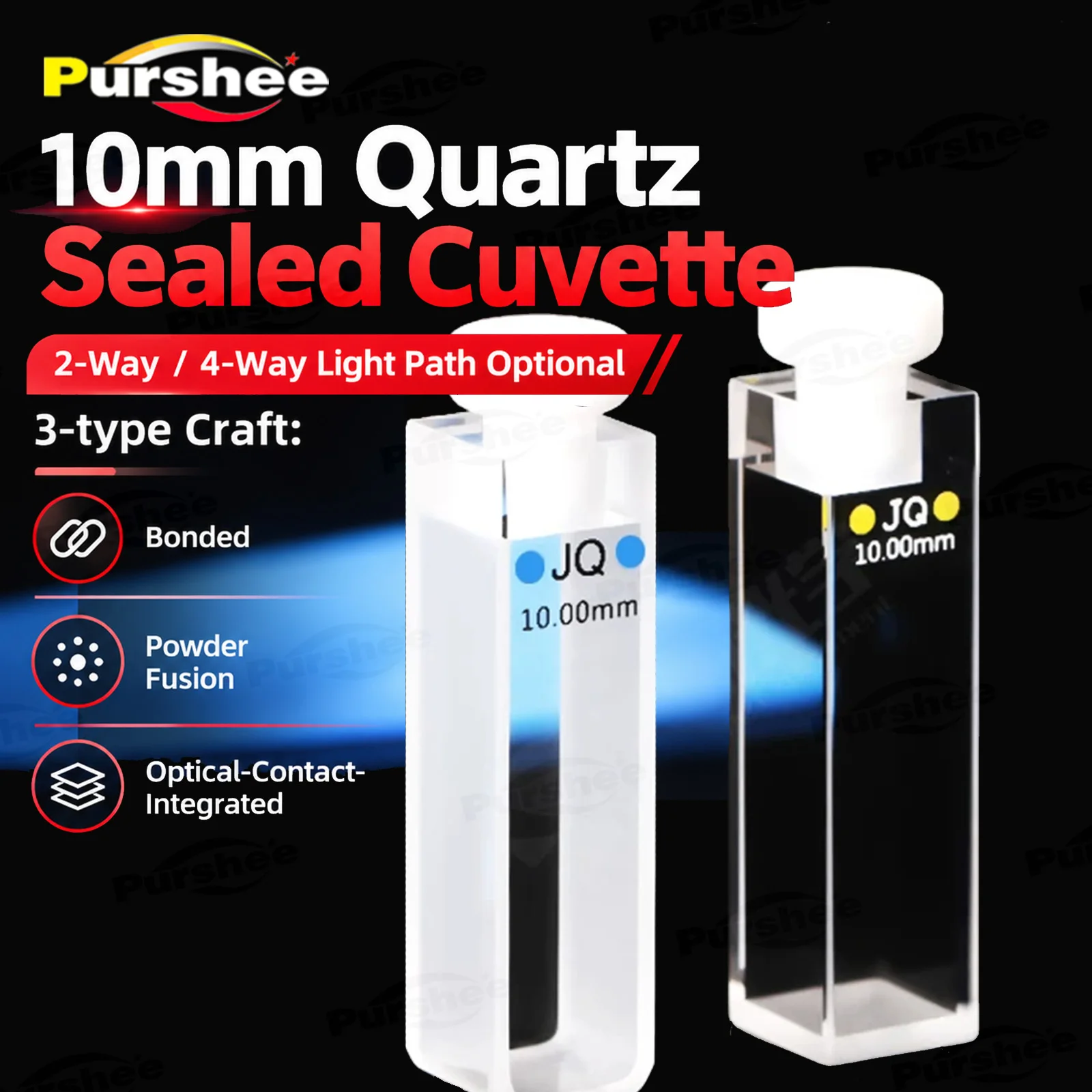 10mm Quartz Sealed Cuvette with Stopper JGS‑1 Spectrophotometer Cell 2‑Way / 4‑Way Light Path UV‑Vis Spectroscopy Lab Consumable