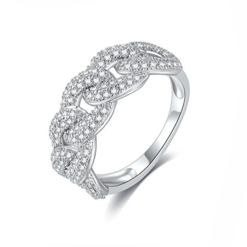 

8.7mm D Color Moissanite Half Cuban Ring for Men Women Hip Hop Rock 925 Silver Jewelry Mosan Diamond Party Rings Wedding Band