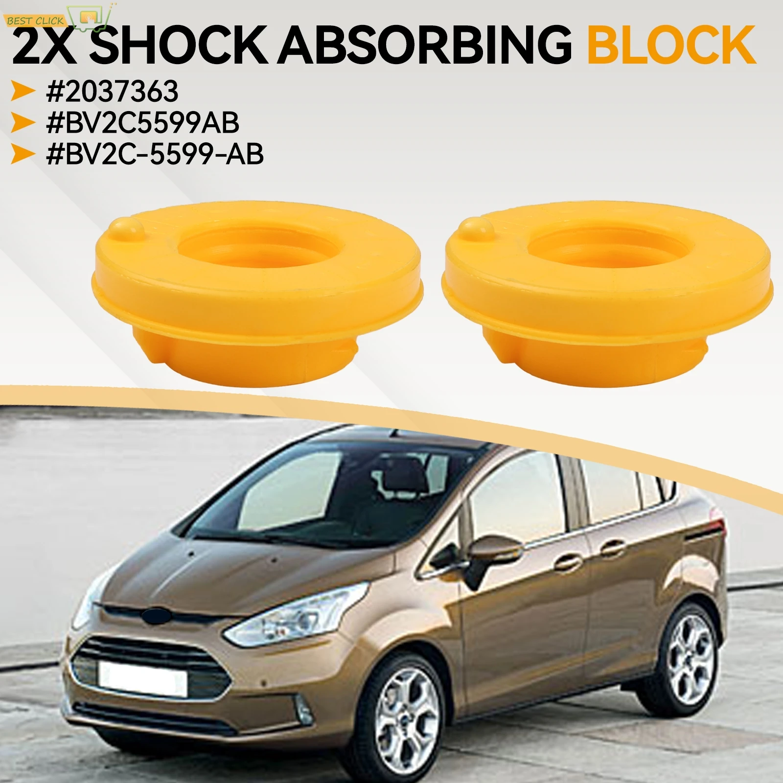 2 uds para Ford Fiesta Mk7 2008-2020 amortiguador de resorte helicoidal trasero Kit de rodamiento de puntal de montaje superior de goma BV2C-5599-AB