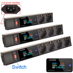 C14 interface Power Strip Digital Volt Watt Kwh temperature 2/3/4/5/6/7/8/9/10Ways Universal Socket Outlets with Switch