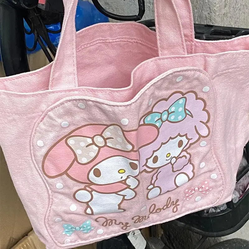 Kawaii Sanrio Mymelody Piano Canvas Bag Printed Shoulder Bag Cartoon Handbag Cute Large Capacity Student Tote Bag Gift for Girls