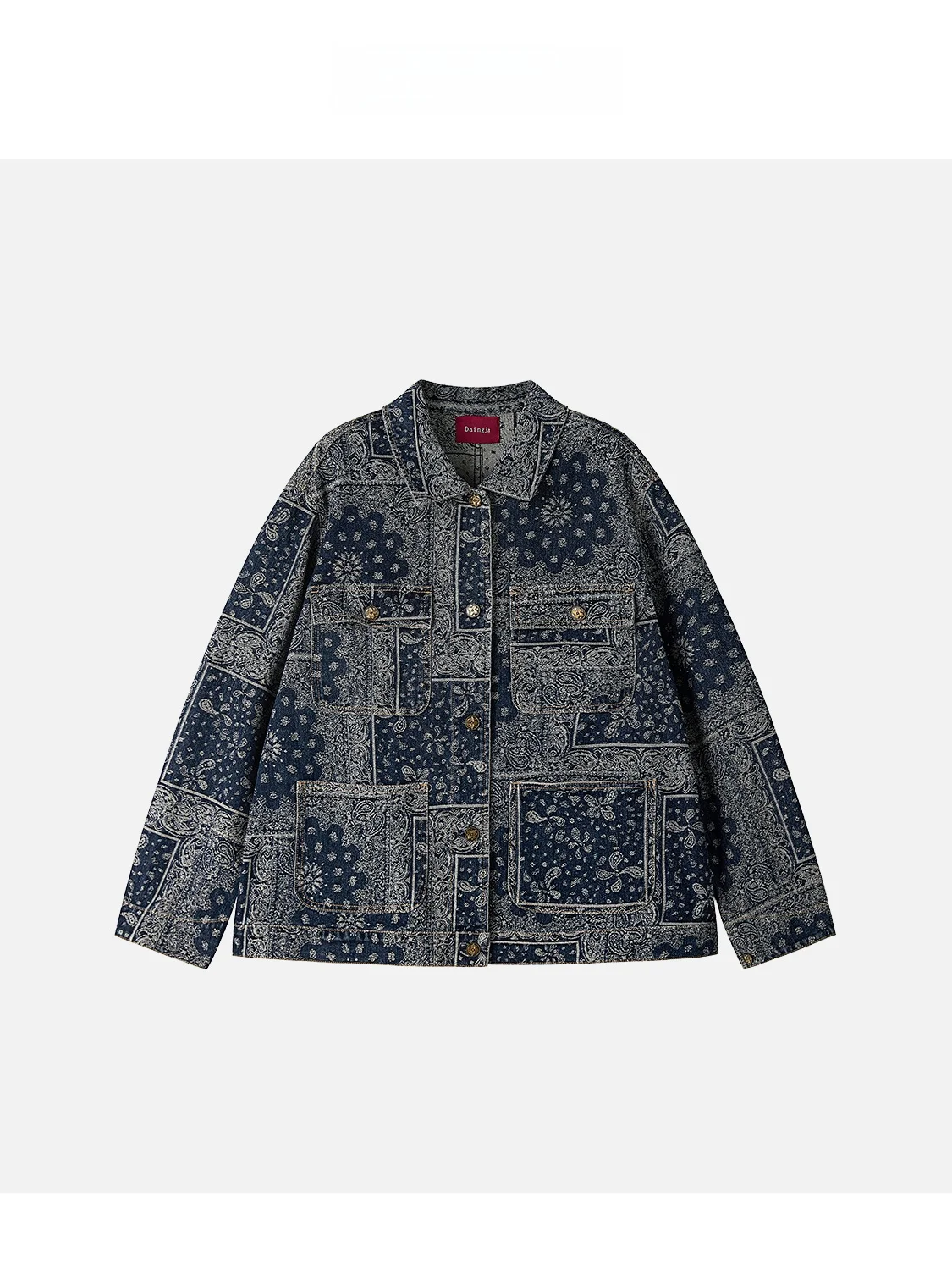 

JINGJING2025 New Waed Embroidered Texture Floral Denim Jaet Loose Fit Long Sve ort Length Single Button Closure