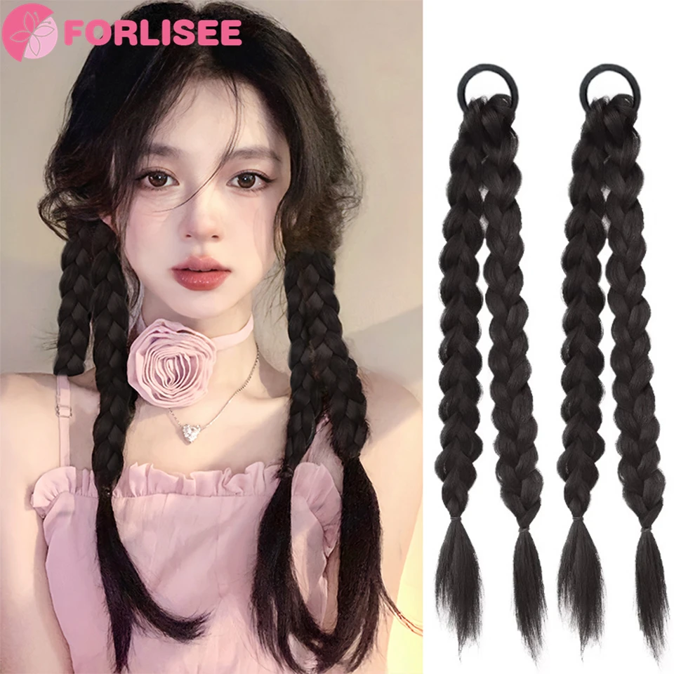 

FORLISEE Synthetic High Ponytail Natural Twist Long Braid New Chinese Style Sweet Cool Braid Double Ponytail Boxing Braid