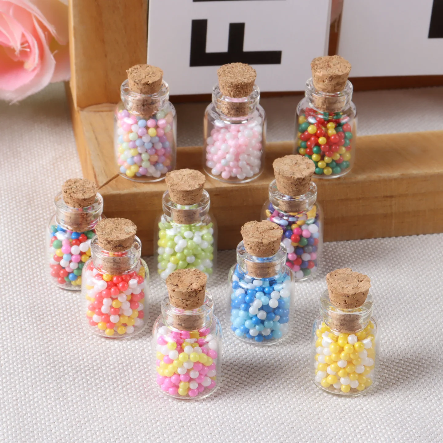 5pcs Mini Glass Bottle Fruit Slices Resin Dollhouse Miniature Simulated Fruit Slice Bottle Food Play Food Decor Doll Accessories
