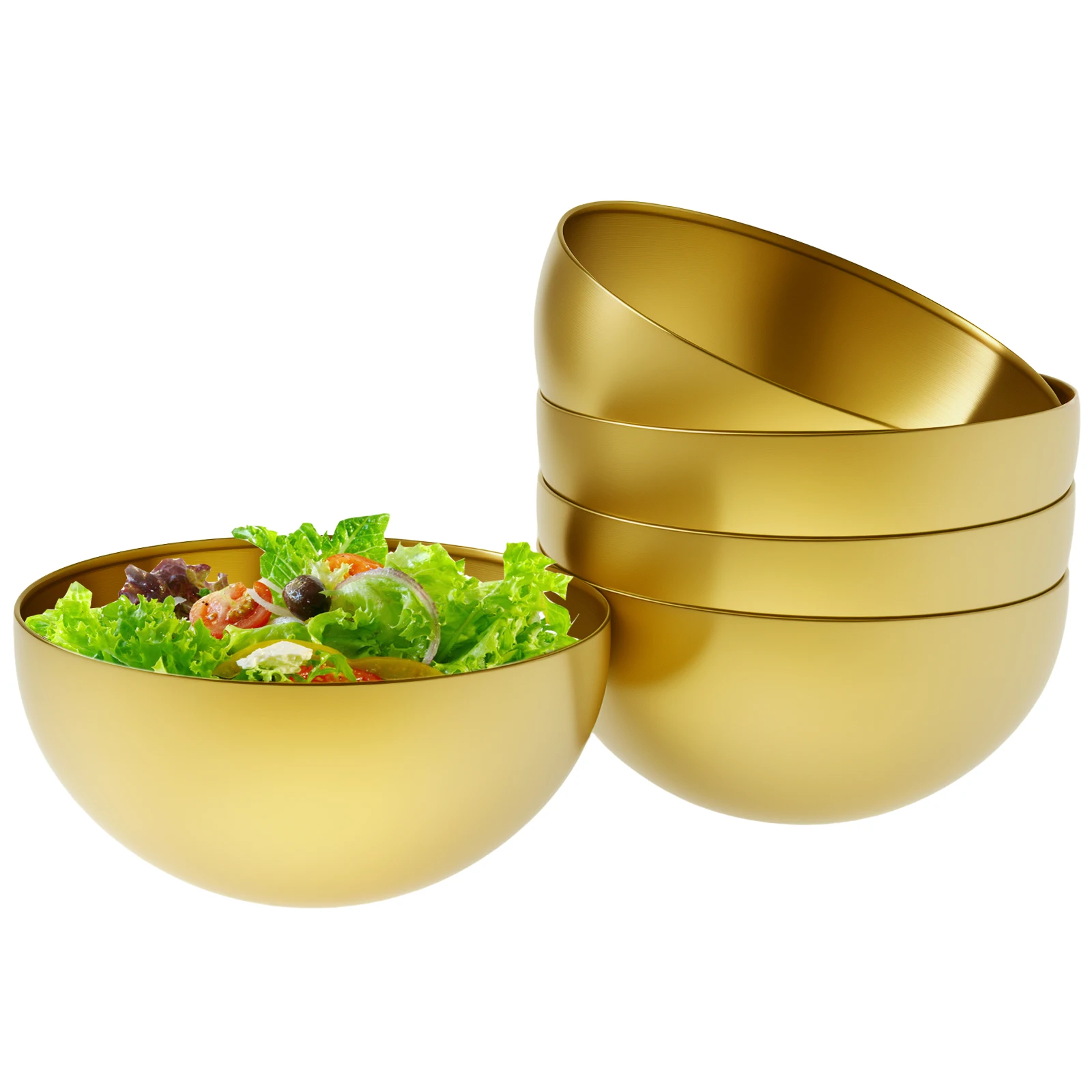 Cuenco de acero inoxidable dorado reutilizable para niños pequeños, cuenco para cereales, arroz, helado, aperitivos, ensalada, apto para lavavajillas, 5 uds.