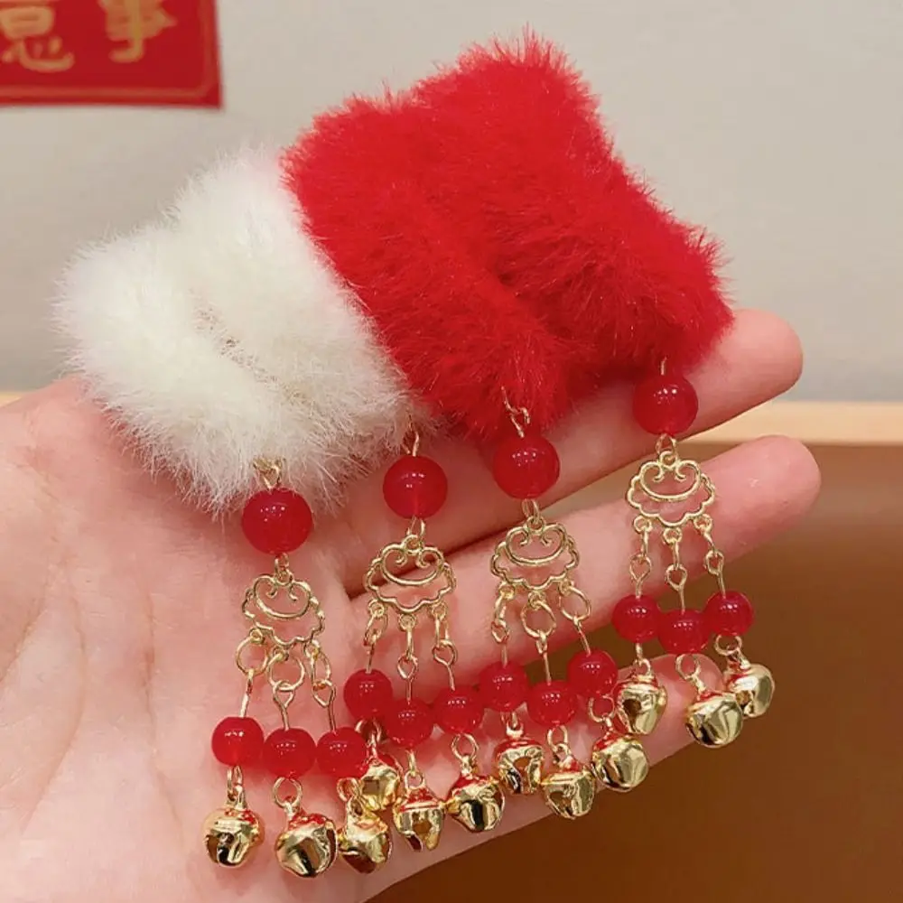 1pair Tassel Children Red Hair Rope Red Bow Tang Suit Hair Rope Children Hair Scrunchies Ancient Headwear Hairball