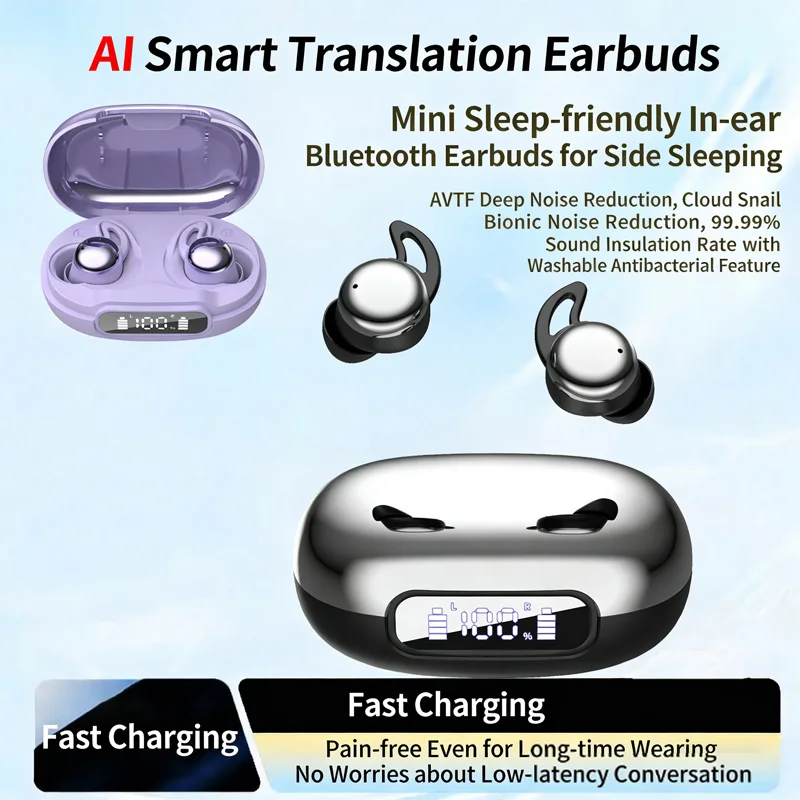 

Наушники Bluetooth с шумоподавлением ANC и функцией перевода, портативные, с LED-дисплеем для зарядки, для путешествий и работы