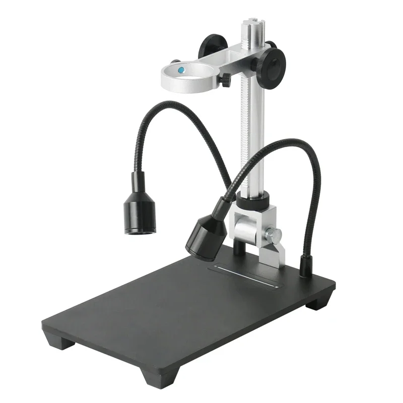 Microscope Stand With Adjsutable LED Gooseneck Lights Aluminum Alloy 35MM Fixed Ring for HDMI VGA USB Camera Lens