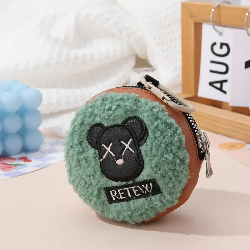 Autumn Winter Plush Embroidery Key Bag Fashion Earphone Bag Coin Purse Pendant Mini Multi-function Universal Card Bag Simple