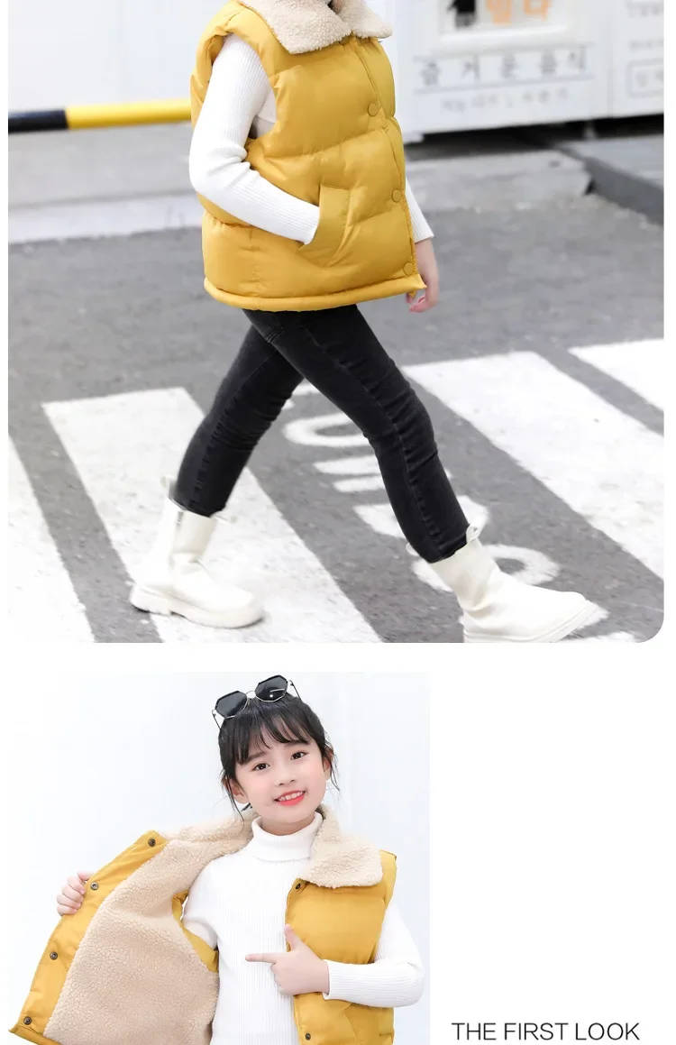 Baby-Weste Kinder-Oberteil Herbst Winter Einfarbig Lammfleece Dicke Baumwolle Ärmellose Weste Kleinkind Baumwolljacke dicke Ärmellose Weste – Detail 3