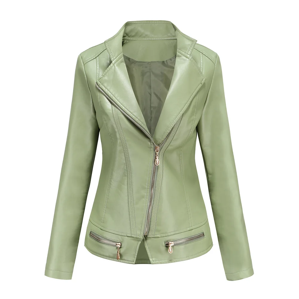 Abrigo de cuero PU con cremallera para mujer, chaqueta pequeña delgada de primavera y otoño, ropa informal, prendas de vestir para motocicleta